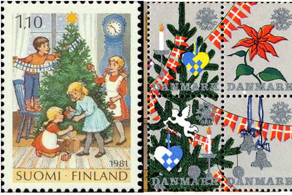 christmas stamps finland denmark flags