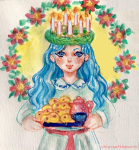 illustration of lucia with lussekatter breakfast